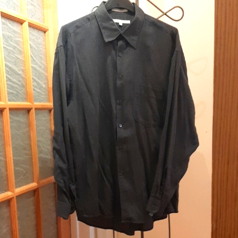 Perry Ellis CHARCOAL Textured Casual Button Down Shirt Neck 17" Cotton/Rayon